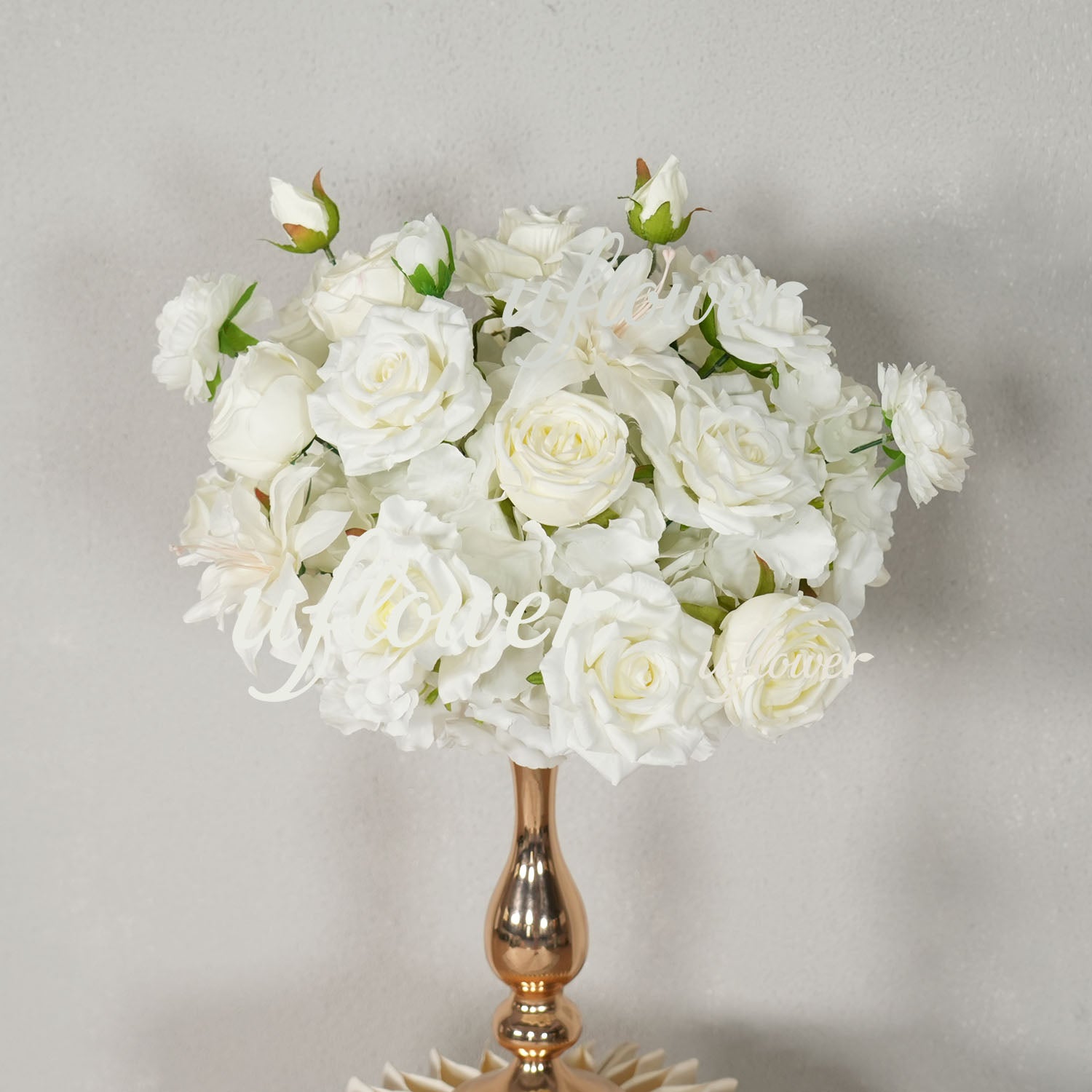 Uflower White Rose Table Runner Sofa Floral Wedding Backdrop Decor